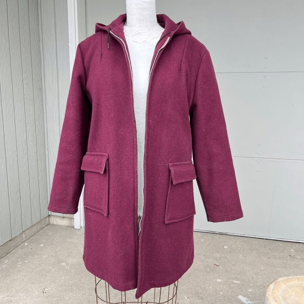 Vintage 1950s Hooded Wool Coat Removable Lining Burgundy, SZ S